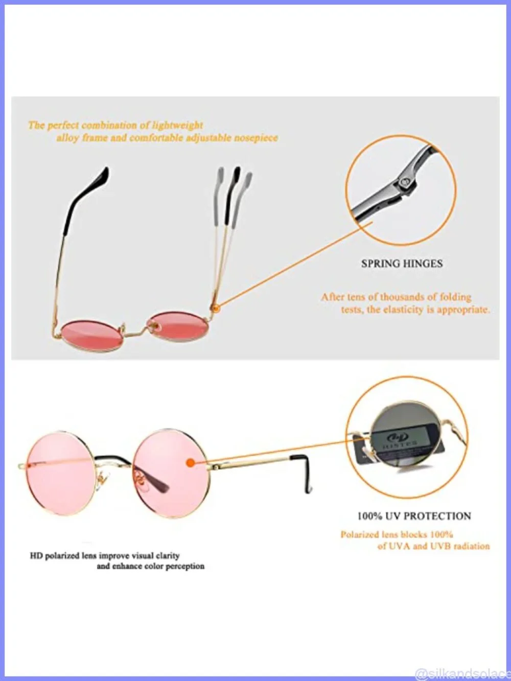 Polarized Round Retro Hippie Sunglasses Metal Alloy UV400 Full Frame